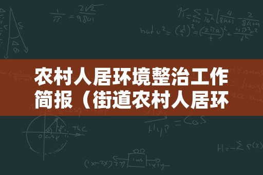 农村人居环境整治工作简报（街道农村人居环境整治工作简报）