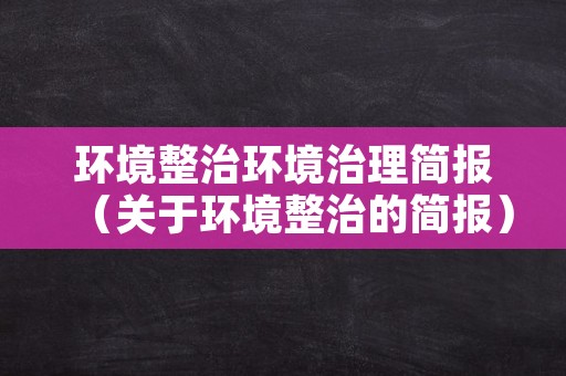 环境整治环境治理简报（关于环境整治的简报）
